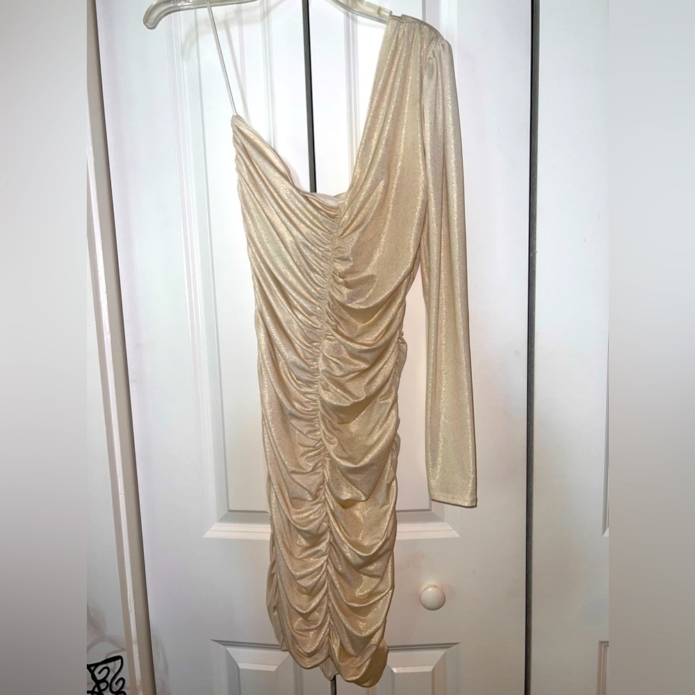 Ruched one shoulder mini dress